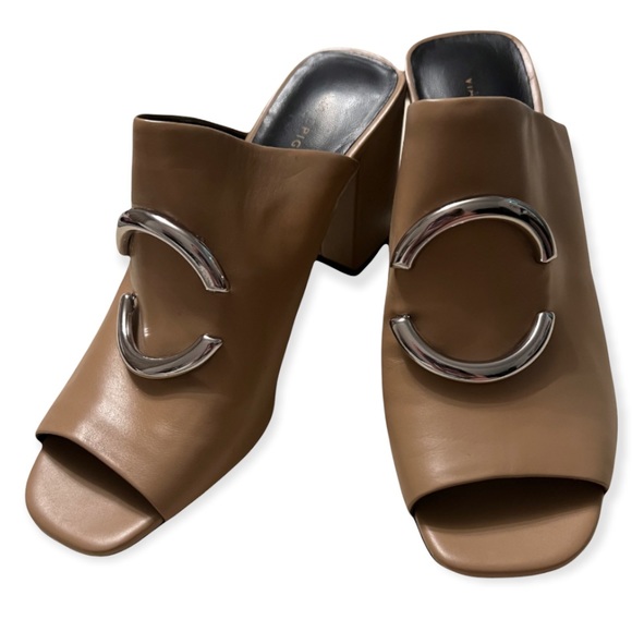 tan colour leather square toe block heel mules VIA SPIAGA - Picture 1 of 4